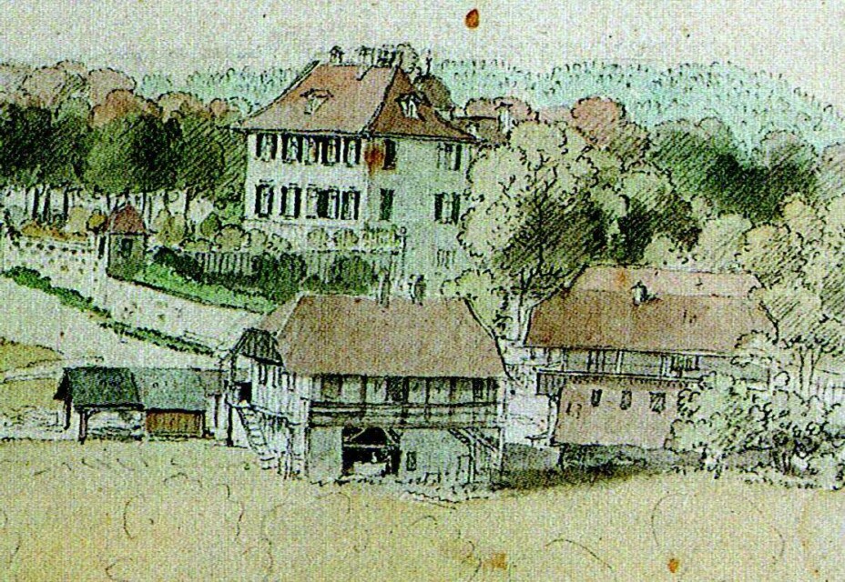 Die Wegmühle um 1780: Wenige Jahre später entstand auf dem Gelände eine Mühle für die Papierherstellung. (Kunstmuseum Bern)